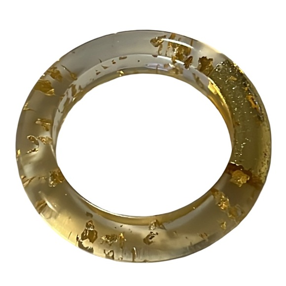 Vintage Art Deco 12KT Gold Dust Flake Infused Clear Lucite Chunky Bangle - Picture 2 of 12